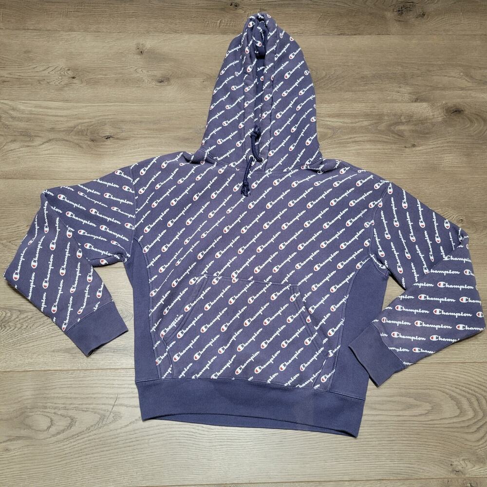 Champion Hoodie Adult Medium Blue Sweatshirt Heavyweight Reverse Weave Chore